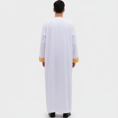 luxury Gold Embroidered Arab Traditional Long Robe Thobe Men's Formal Dress Middle East Ethnic Style Polyester Fiber