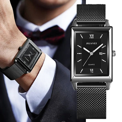 Top Brand Luxury Watches for Men Fashion Quartz Wristwatch Square Gold Stainless Steel Watch Band Business Clock Gold Watch
