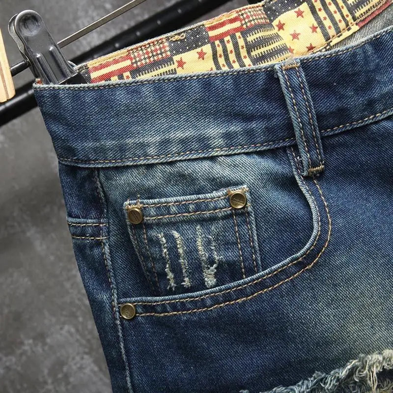Short Denim Patchwork &amp; Déchiré Homme – Style Casual, Coupe Ajustée &amp; Lavage Souple