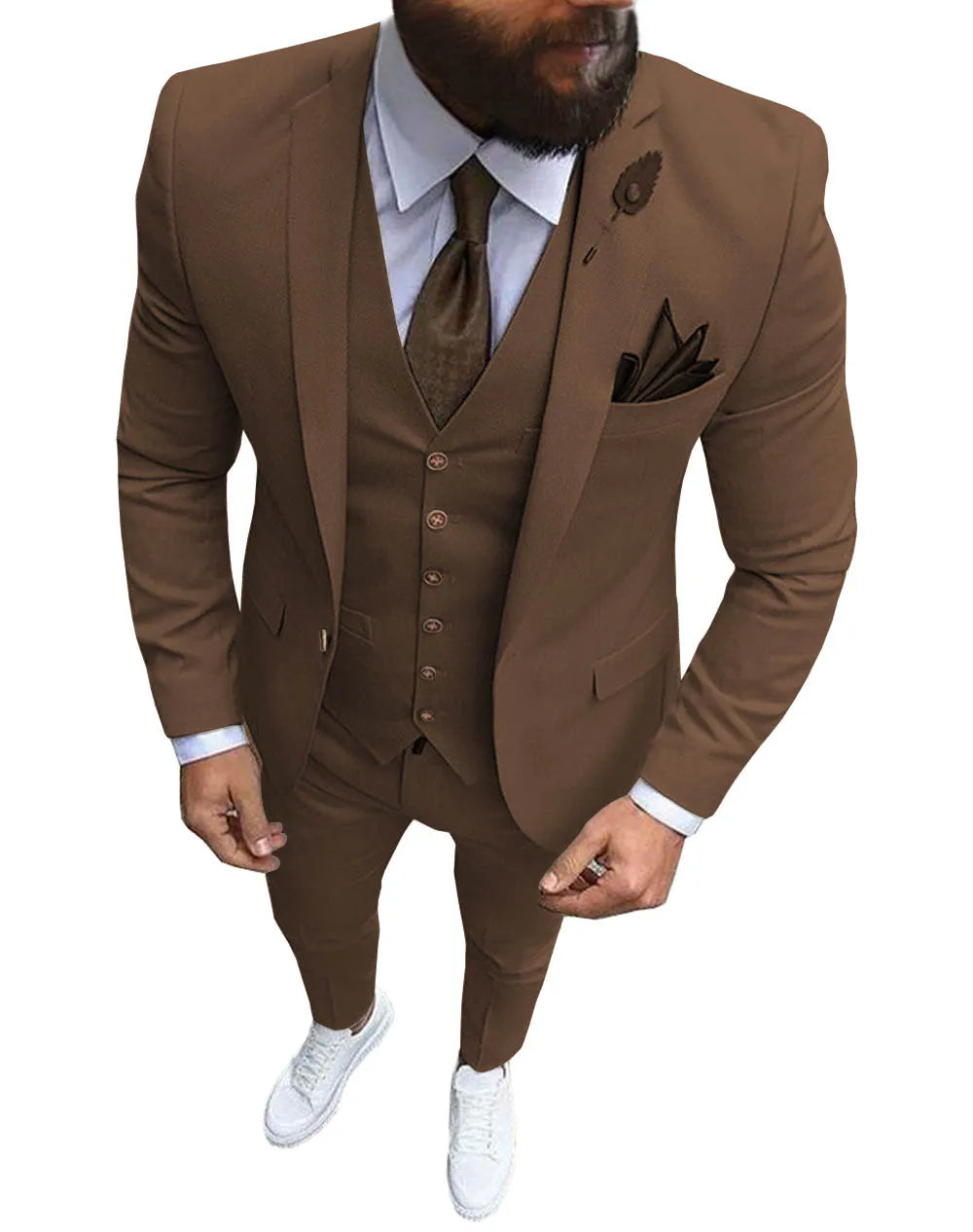New Pink Men's 3 Pieces Suit Formal Business Notch Lapel Slim Fit Tuxedos Best Man Blazer For Wedding(Blazer+Vest+Pants)
