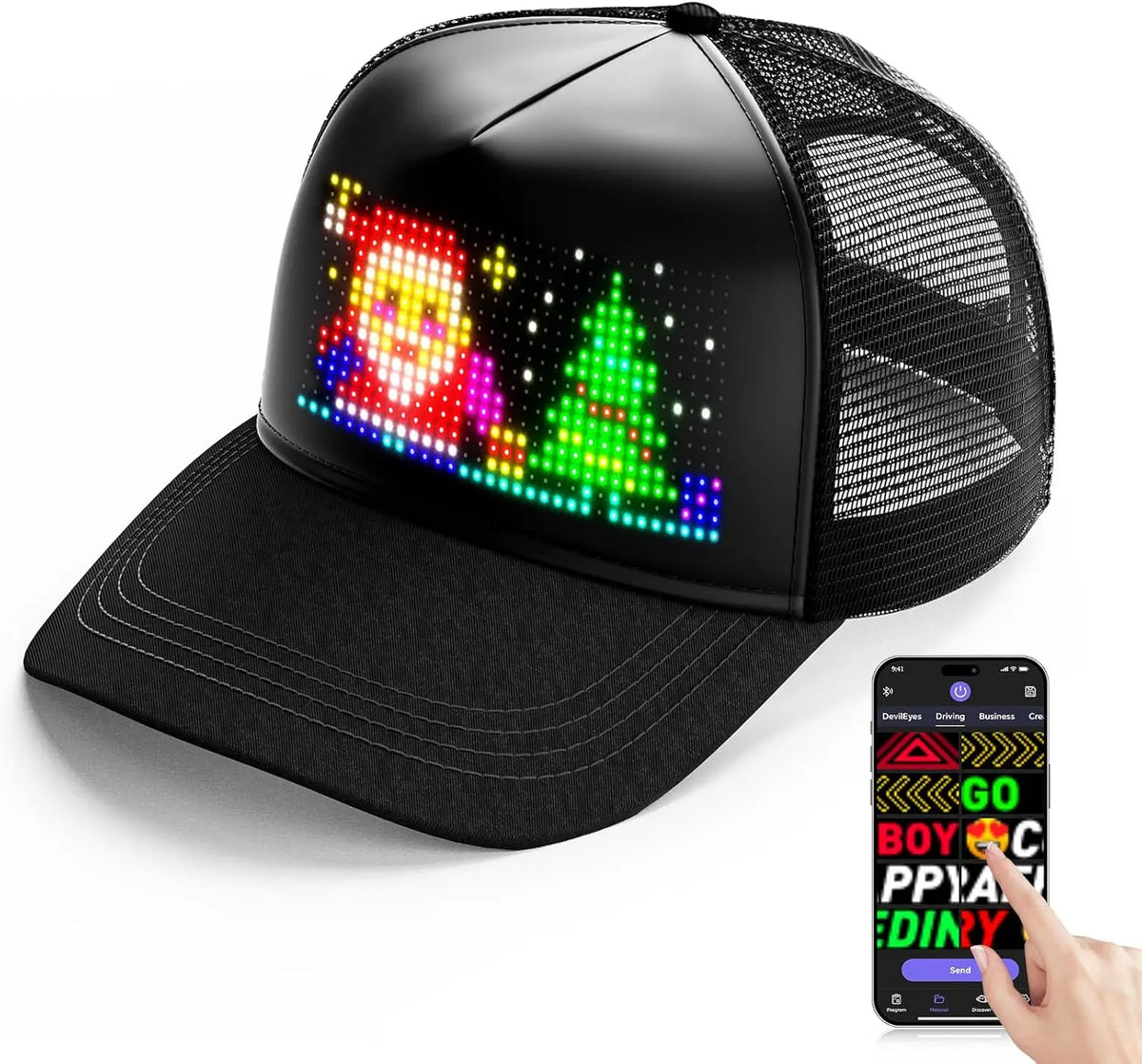 Led Baseball Cap Usb App Control Bluetooth Rechargeable Scrolling Atmosphere Message Board Hop Display Hat Glowing Hat Hip