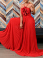 Women 3D Flower Sleeveless Pleated Strapless Wide Leg Long Jumpsuits Party Beach Fashion High Street Sexy Outfit Rompers