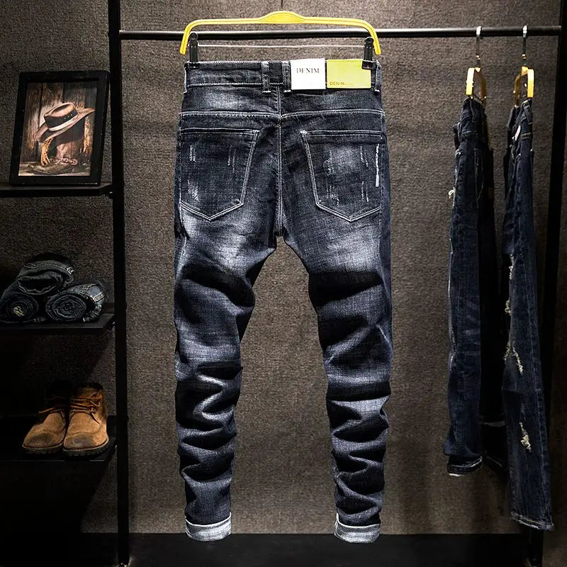 Jean Slim Déchiré Usé Tsingyi – Style Casual, Effet Moustache &amp; Confort Stretch