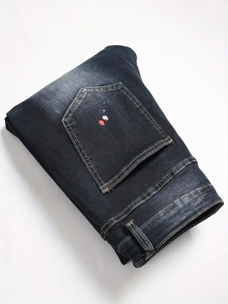 Jean Harem Brodé à Pois LVCCCI'S – Style Casual, Haute Élasticité &amp; Denim Épais