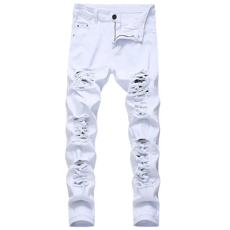 Jean Slim Hip-Hop ZHANLINWU 499 – Style Distressed, Détails Déchirés &amp; Confort Denim