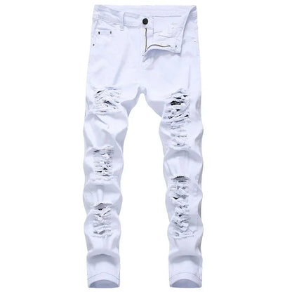 Jean Slim Hip-Hop ZHANLINWU 499 – Style Distressed, Détails Déchirés &amp; Confort Denim