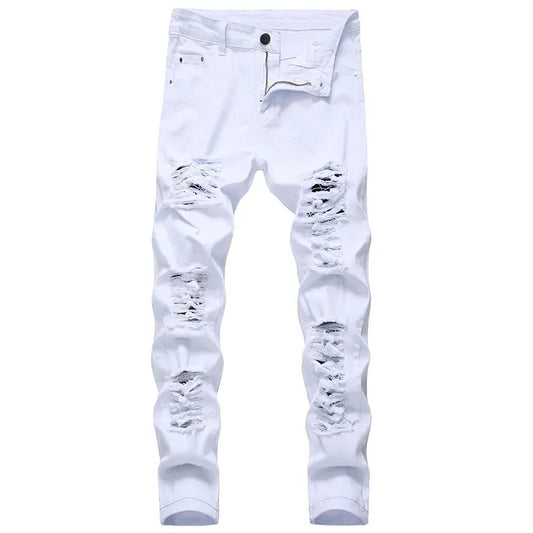 ZHANLINWU 499 Hip-Hop Slim Jeans – Distressed Style, Ripped Details & Denim Comfort