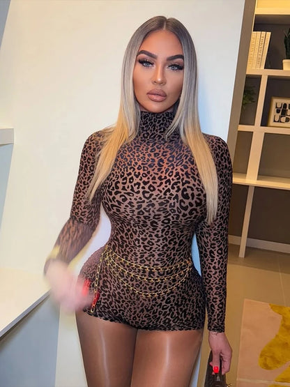 Sisterlinda Collection Printemps : Combinaisons sexy style "high street", barboteuses moulantes à col montant et motif léopard pour jeunes femmes.