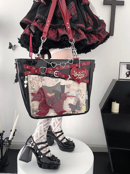 Y2k Aesthetic Underarm Ita Bag Streetwear Girl Transparent Shoulder Bag Heart Shape Chic Chain Handbag DIY Display Crossbody Bag