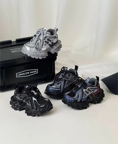 Thick-soled Children's Sports Shoes Autumn Leather Fashion Girl's Running Shoes Boys' Casual Shoes Lace-up Soft Sole Kids Shoes