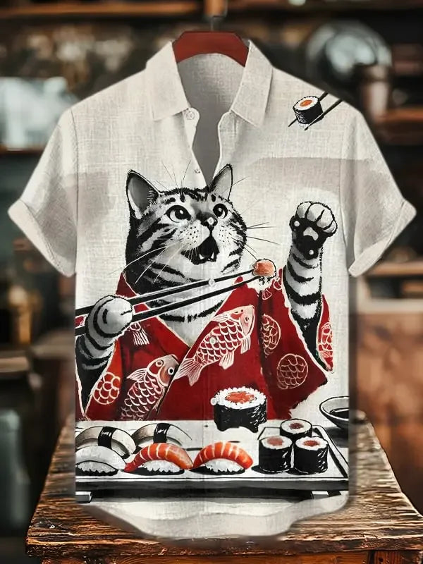 Funny Men's Cat Drinking Beer Shirts 3D Print Hawaiian Shirts Summer Men Women Short Sleeve Blouse Casual Vacation Beach Y2k Top
