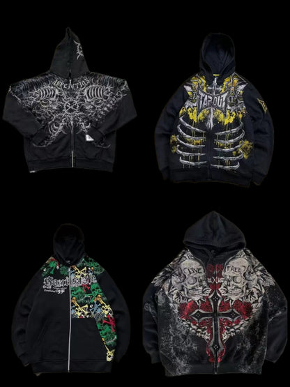 Explosions Y2K Hooded sweater Men American Retro Hip-Hop Street Graffiti Unisex Zipper Hoodie Fashion Printed Pattern Sweatshirt