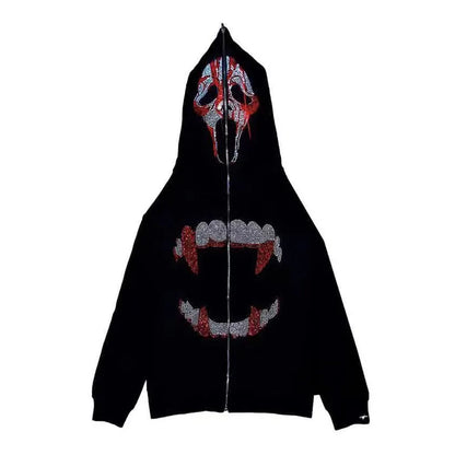 Y2K Rhinestones Zip Up Hoodies Men Gothic Long Sleeve Jackets Hoodies Fashion Streetwear Women Oversize Sweatshirt Men Clothing