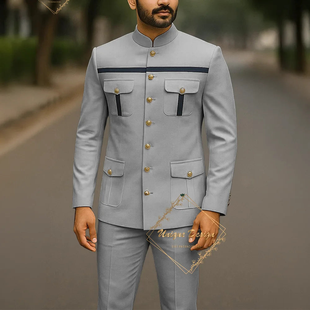 Ivory Formal Safari Suit Custom Made Indian Menswear for Wedding Groom Men's 2pcs Set Jacket Pants Slim Fit Party Dress