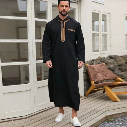 Muslim men's thobe long sleeves embroidered stand-up loose casual Saudi Arabia Islamic men's Abaya parties traditional clothing
