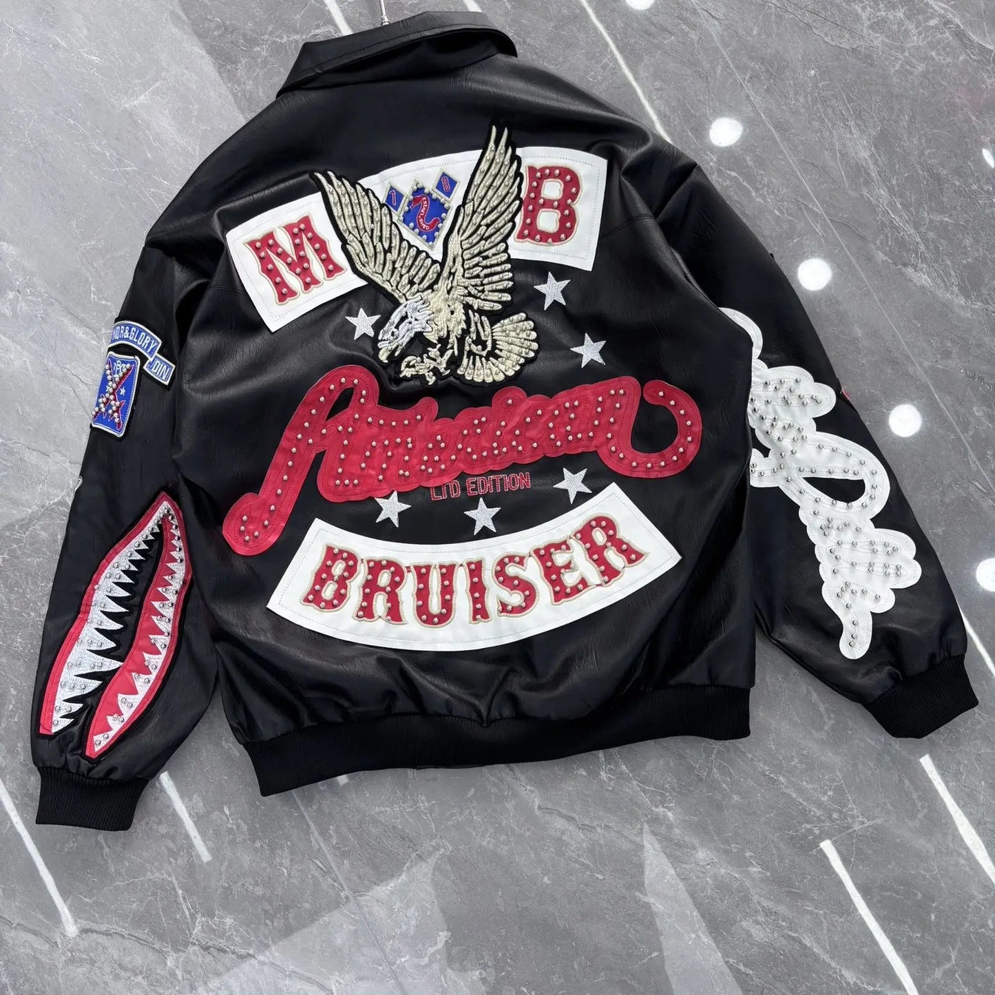 Heavy Industry Embroidery American Retro Motorcycle Coat Men's and Women's Stand Collar Flight Jacket Leather Jacket New Coat