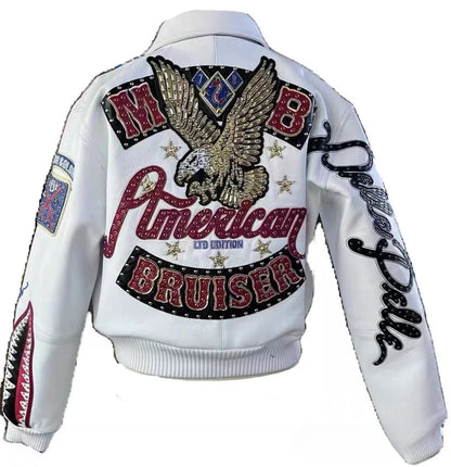 Heavy Industry Embroidery American Retro Motorcycle Coat Men's and Women's Stand Collar Flight Jacket Leather Jacket New Coat