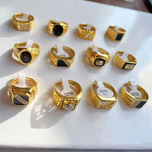 5Pcs Fashion Jewelry Men's Gold Color Enamel Rhinestone Rings Hot Wholesale Mixed Lots Party Drop Ship Free LR4047