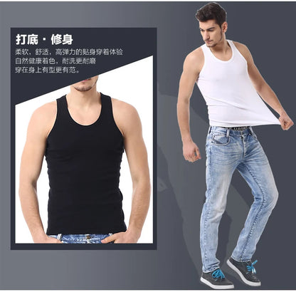 1/3 Pieces Men's Solid Color Basic Cotton Vest Youth Slim Exercise Sweat-absorbent T-shirt Middle-aged Comfortable Bottoming