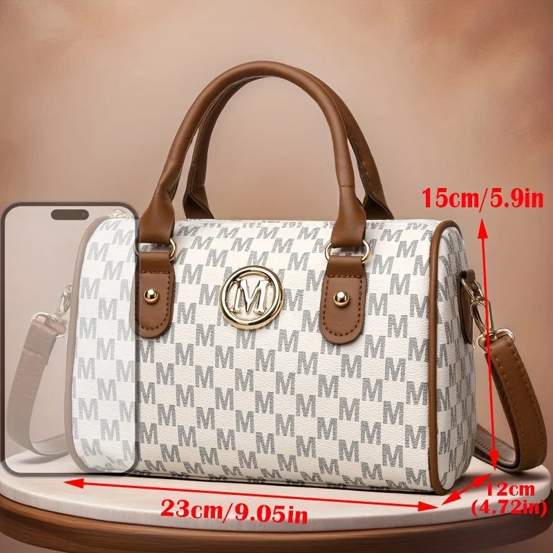 Women Alphabet Shoulder Bag with Golden "M" Logo, Synthetic Faux Leather Small Crossbody Bag for Work, Travel, Parties, and Gift