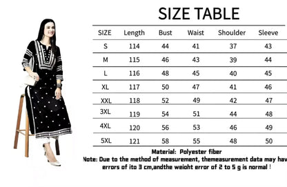 Women Kurt Casual Dress Long Sleeve Straight Casual Ethnic Flower Mandarin O-Neck Round Regular Size Design Suitable