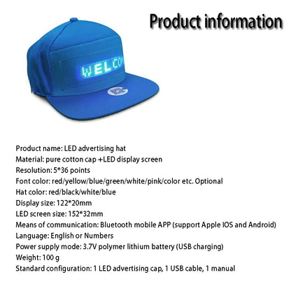 Luminous LED Cap DIY Message And Picture Bluetooth Control Fashion Apparel Accessories LED Decor Glowing Baseball Cap