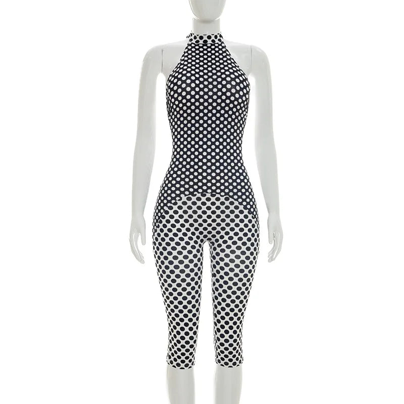 FAGADOER Color Patchwork Polka Dot Romper Retro Big Dot Bandage Halter Bodycon Jumpsuits Summer Streetwear Playsuits 2026 Trendy