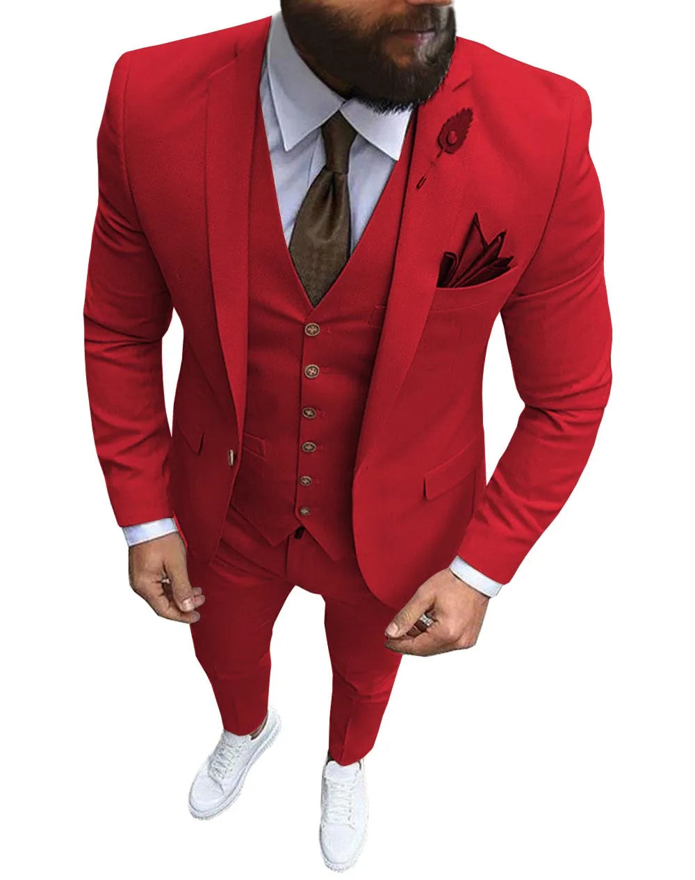 New Pink Men's 3 Pieces Suit Formal Business Notch Lapel Slim Fit Tuxedos Best Man Blazer For Wedding(Blazer+Vest+Pants)