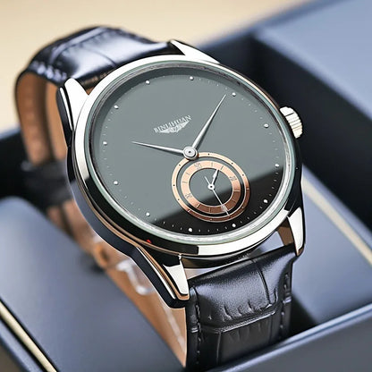Fashion Men Business Black Leather Quartz Analog Watches Daily Valentine's Gift Graduation Gift For School