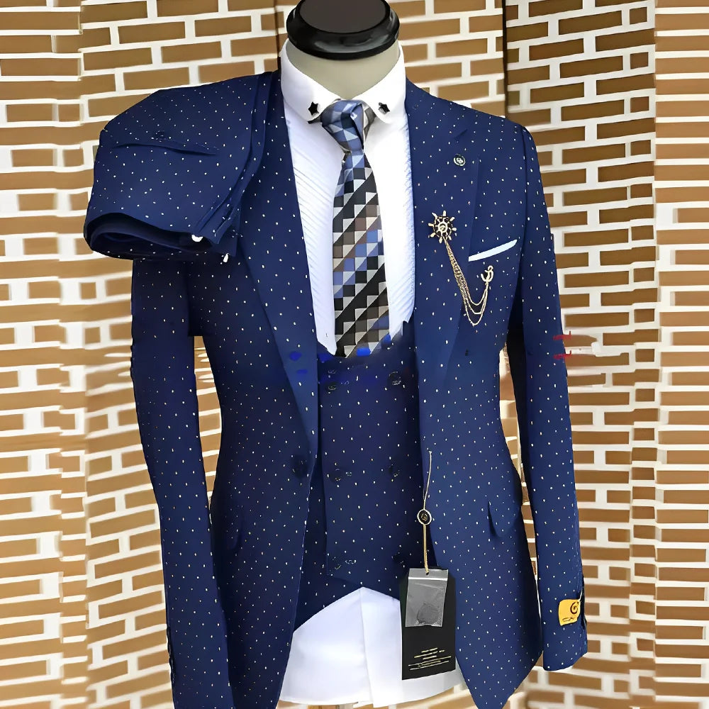 Polka dot Men's Suit Three-piece Fashionable Business Work Clothes Groom Wedding Tuxedo Jacket Pants Vest Custom Outfit