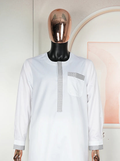New African Traditional Clothes For Business Men Embroidery Dashiki Robe Shirt and Pants Sets 2 PCS Outfits Wedding Party 2025