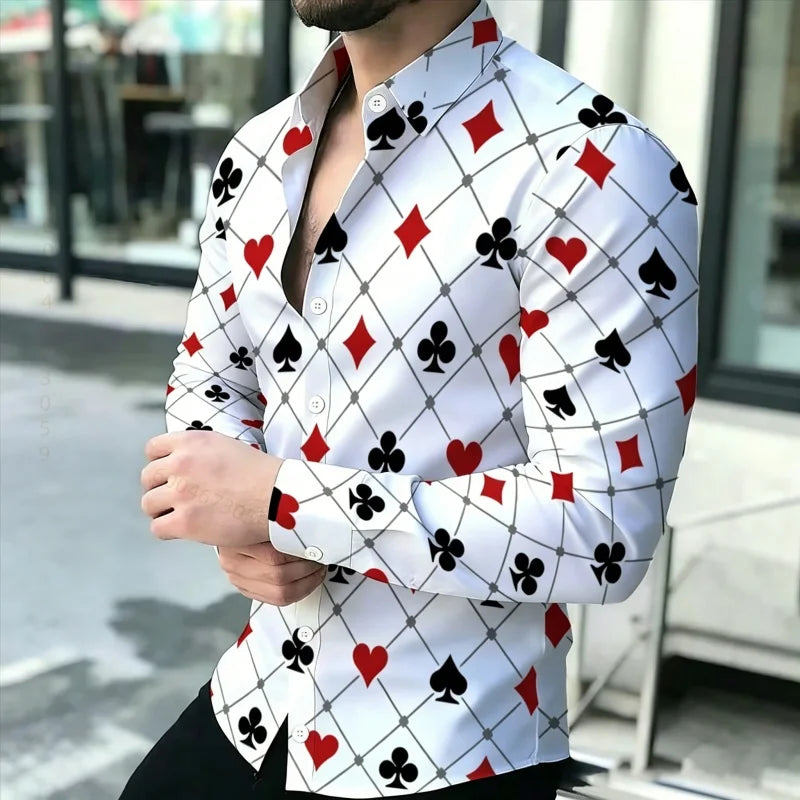 Men's shirt with contrasting stripes, long sleeved shirt, simple geometric lines, slim fit shirt, high-quality business top