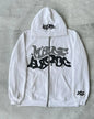 Men's Retro American Letter Zipper Printed Hooded Sweatshirt, Unisex Autumn and Winter Open Cardigan