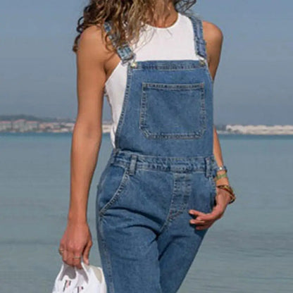 Women Denim Jumpsuit Side Pockets Adjustable Strap Plus Size Jumpsuit Loose Backless Square Neck Backless Lady Overalls 여성 점프슈트