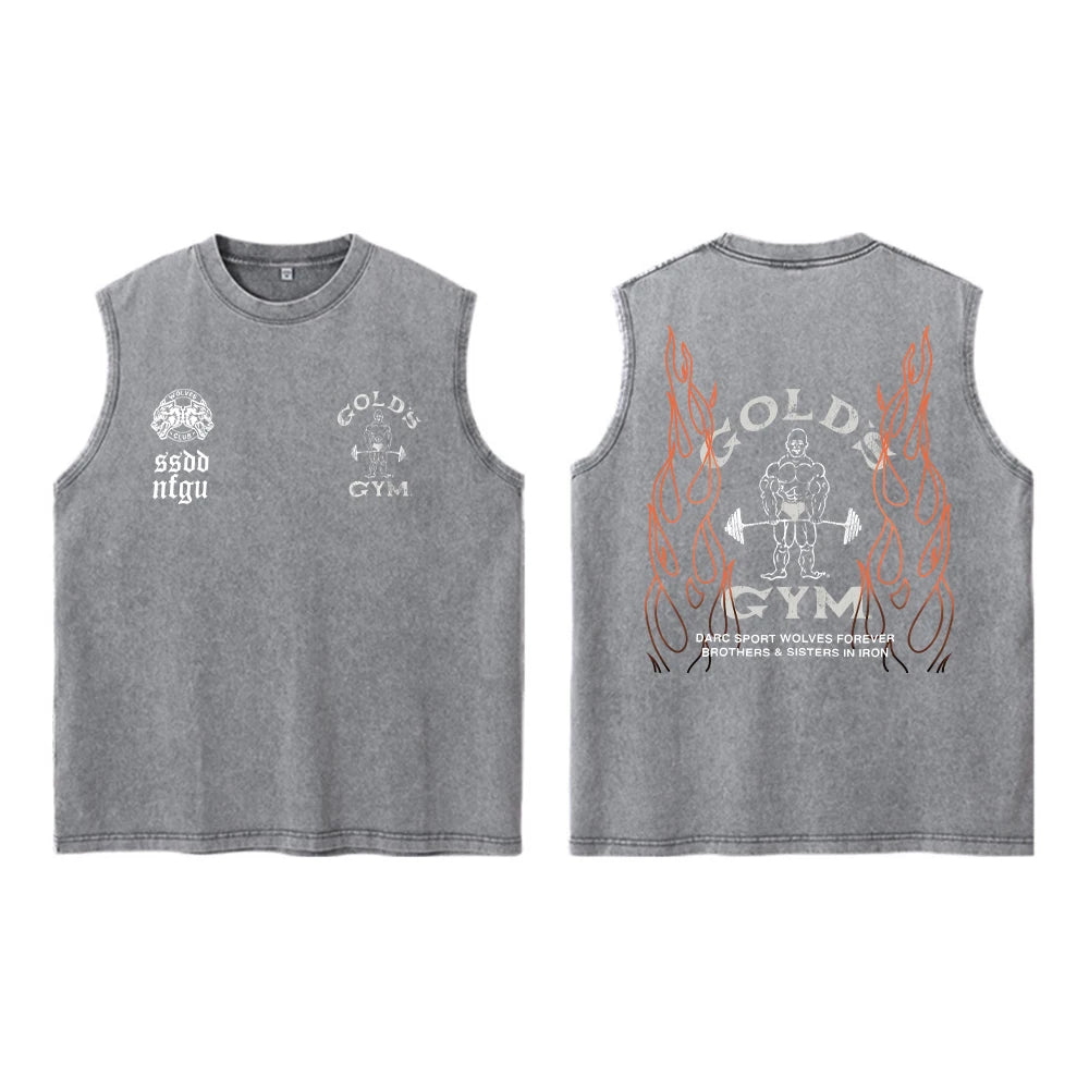 Darc Wolves Sport Vintage Washed Vest Tees Gym Bodybuilding Fitness Sleeveless T Shirts Basketball Workout Darcs Tank Tops