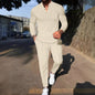 Men's Waffle Check Stand-Up Collar Semi-Casual Business Suit Button-Down Top with Comfortable Trousers have 1/2pieces
