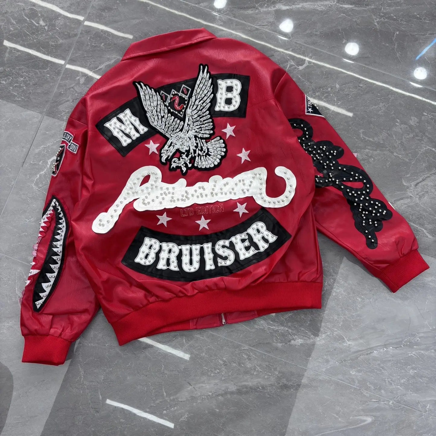 Heavy Industry Embroidery American Retro Motorcycle Coat Men's and Women's Stand Collar Flight Jacket Leather Jacket New Coat