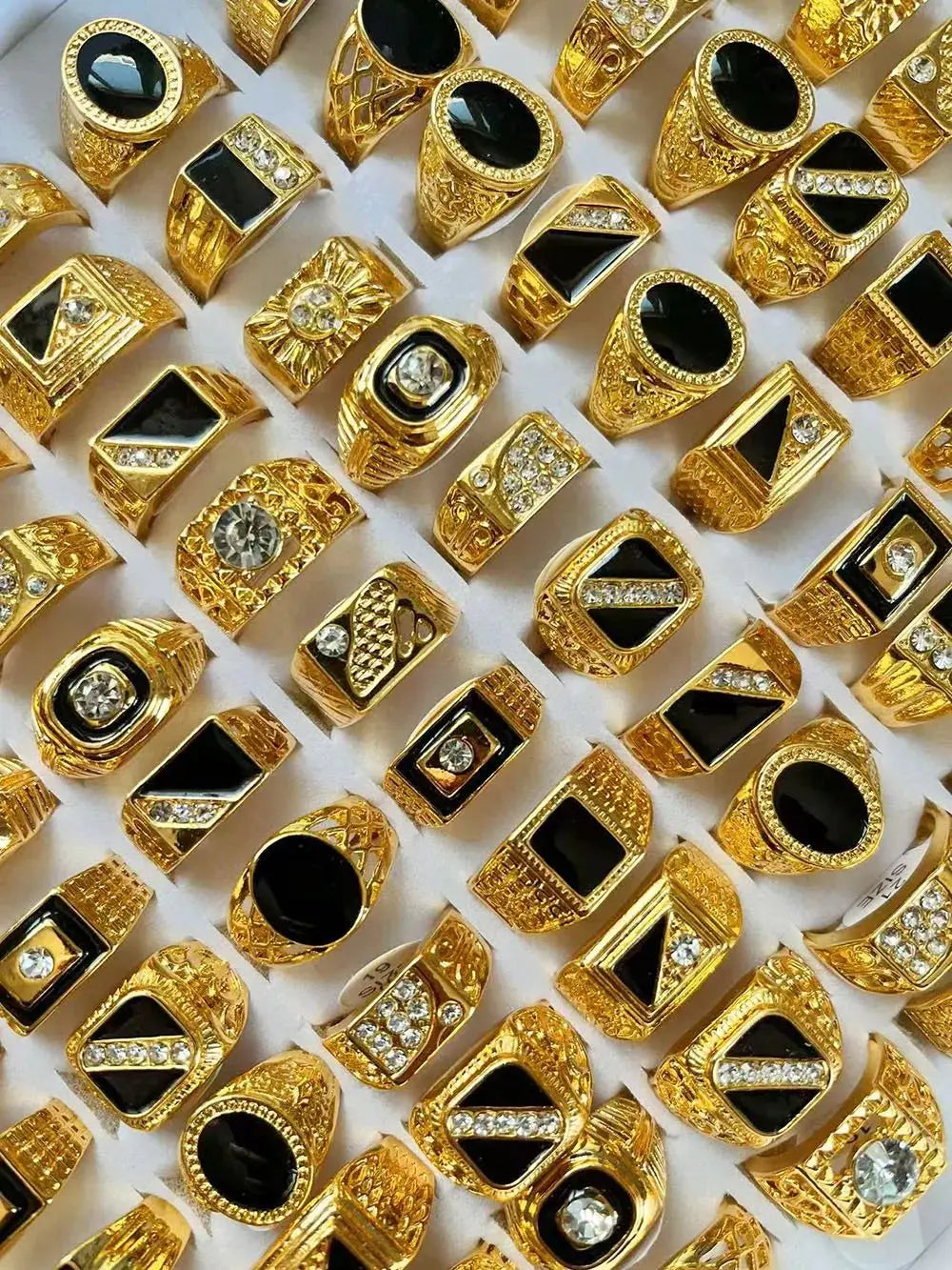5Pcs Fashion Jewelry Men's Gold Color Enamel Rhinestone Rings Hot Wholesale Mixed Lots Party Drop Ship Free LR4047