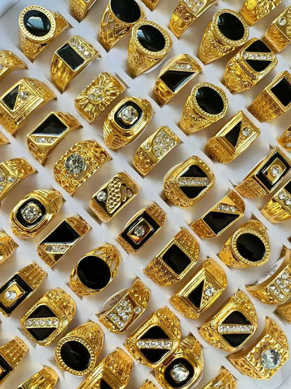 5Pcs Fashion Jewelry Men's Gold Color Enamel Rhinestone Rings Hot Wholesale Mixed Lots Party Drop Ship Free LR4047