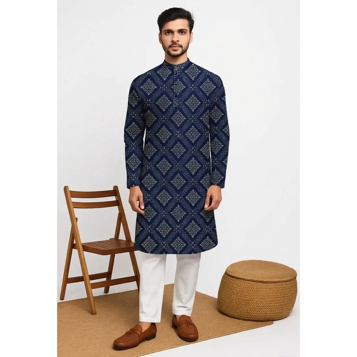 India Men Spring Shirt Tradition Kurtas Vintage Long Blouse