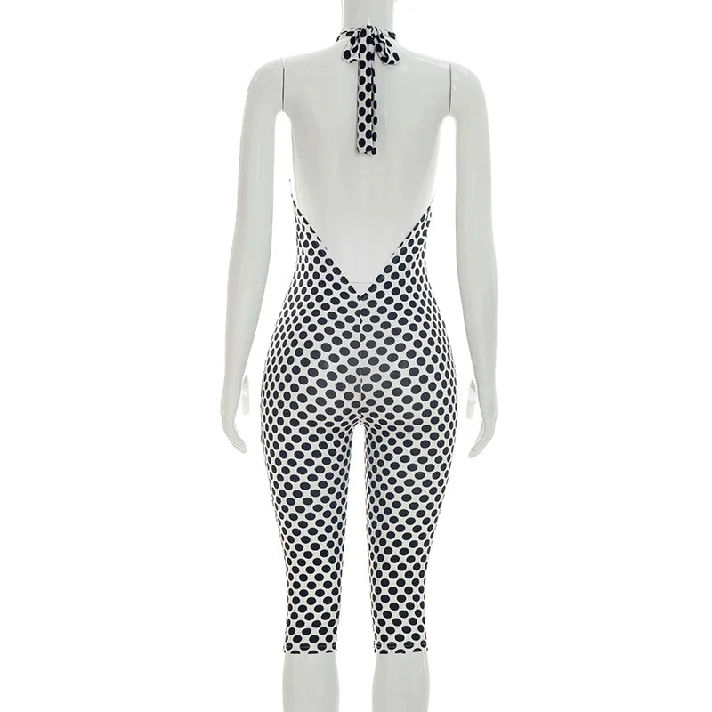 FAGADOER Color Patchwork Polka Dot Romper Retro Big Dot Bandage Halter Bodycon Jumpsuits Summer Streetwear Playsuits 2026 Trendy