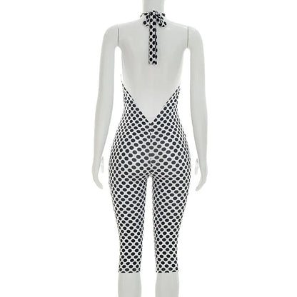 FAGADOER Color Patchwork Polka Dot Romper Retro Big Dot Bandage Halter Bodycon Jumpsuits Summer Streetwear Playsuits 2026 Trendy