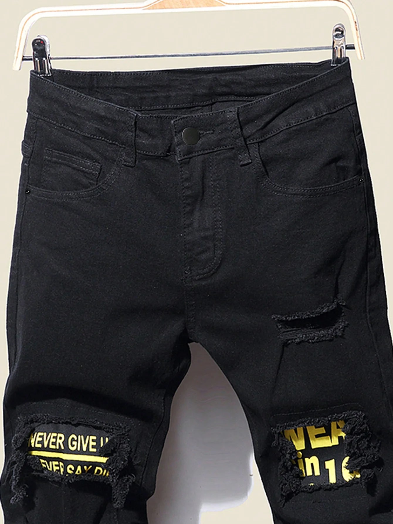 Jean Slim en Denim Lourd Stretch LVCCCI'S – Style Preppy &amp; Finitions Lettrées