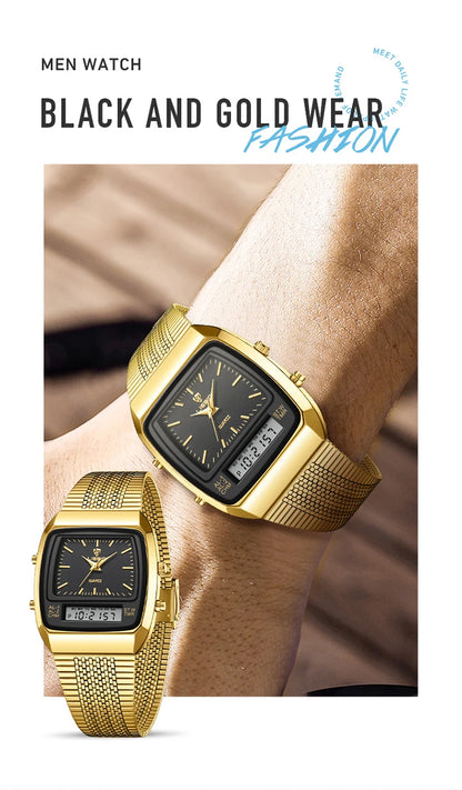 LIEBIG Luxury Dual Display Time Quartz Watches For Men Women Fashion Outdoor Sports Week Waterproof Digital Wristwatches Relojes