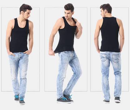 1/3 Pieces Men's Solid Color Basic Cotton Vest Youth Slim Exercise Sweat-absorbent T-shirt Middle-aged Comfortable Bottoming