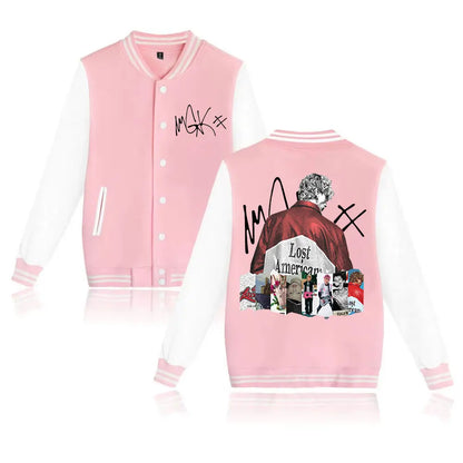 Rapper MGK Lost Americana Tour Album Baseball Uniform Hoodie Jacket Unisex Harajuku Sweatshirt Fan Gift