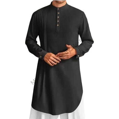 Q6PF Fashion Long Sleeve Men Thobe Ethnic Shirt Ramadans Gown Moroccan Robe