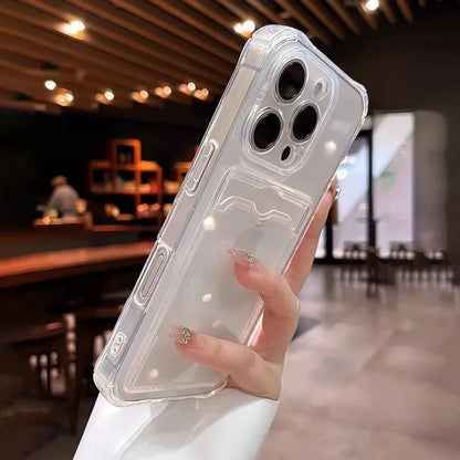 Wallet Card Holder Clear Soft Case For iPhone 16 11 13 12 14 15 17 Pro Max Plus Transparent Card Slots Shockproof Bumper Cover