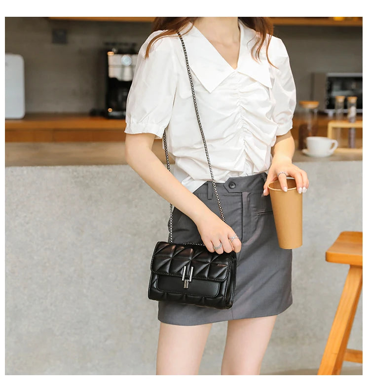 Black Luxury Handbags And Purse Women PU Leather Messenger Shoulder Bag Plaid Female Crossbody Bag Tassel Quilted Brand