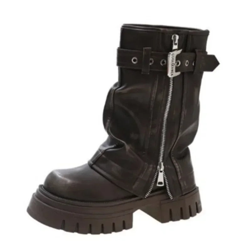 Bottes d'Hiver Mi-Mollet "Sexy Chain" LEDP – Chaleur, Hauteur &amp; Style Gothique Chic